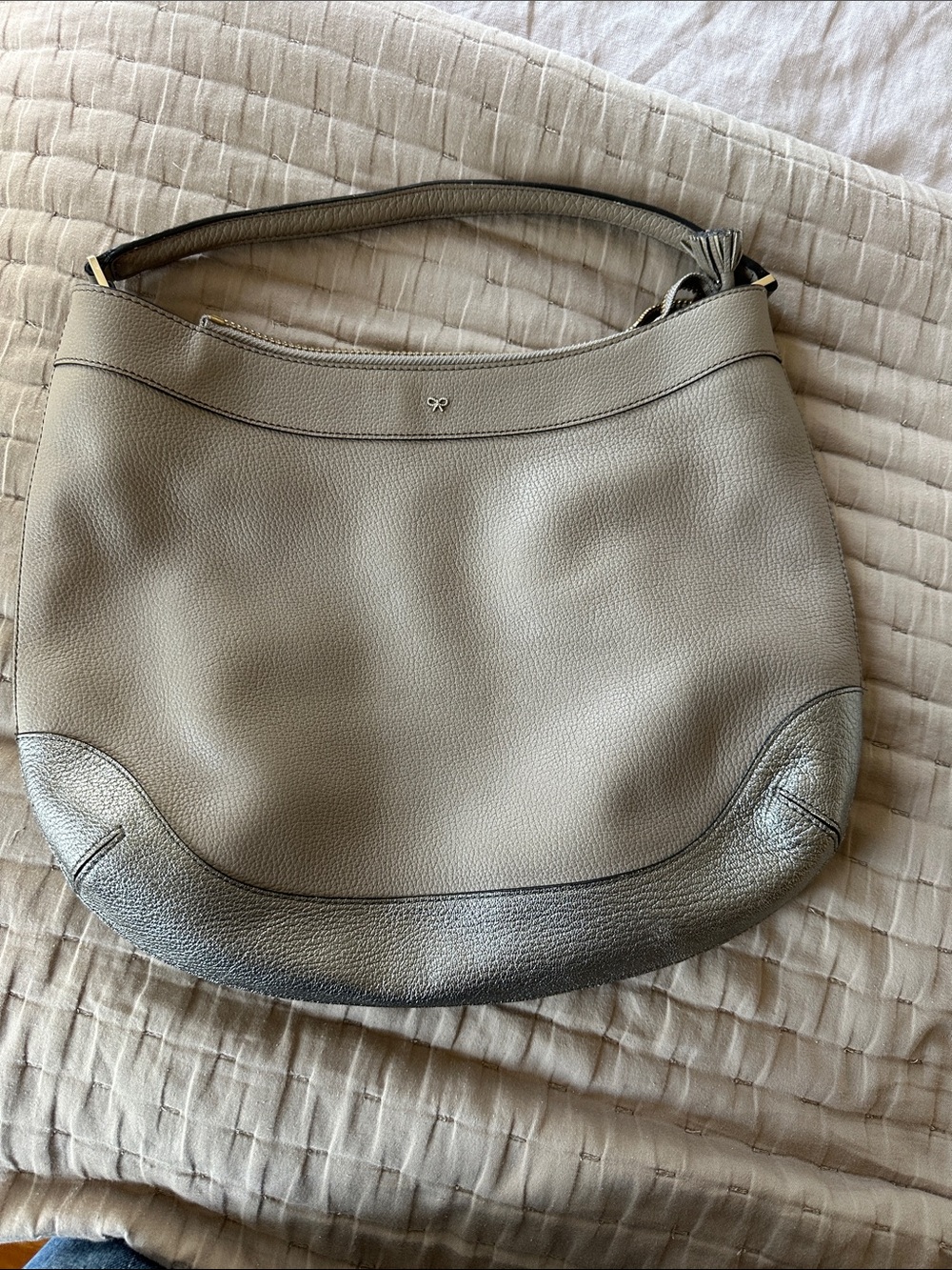Anya Hindmarch Light Gray and Silver Leather Hobo